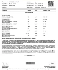 Lipid Profile Report Sample